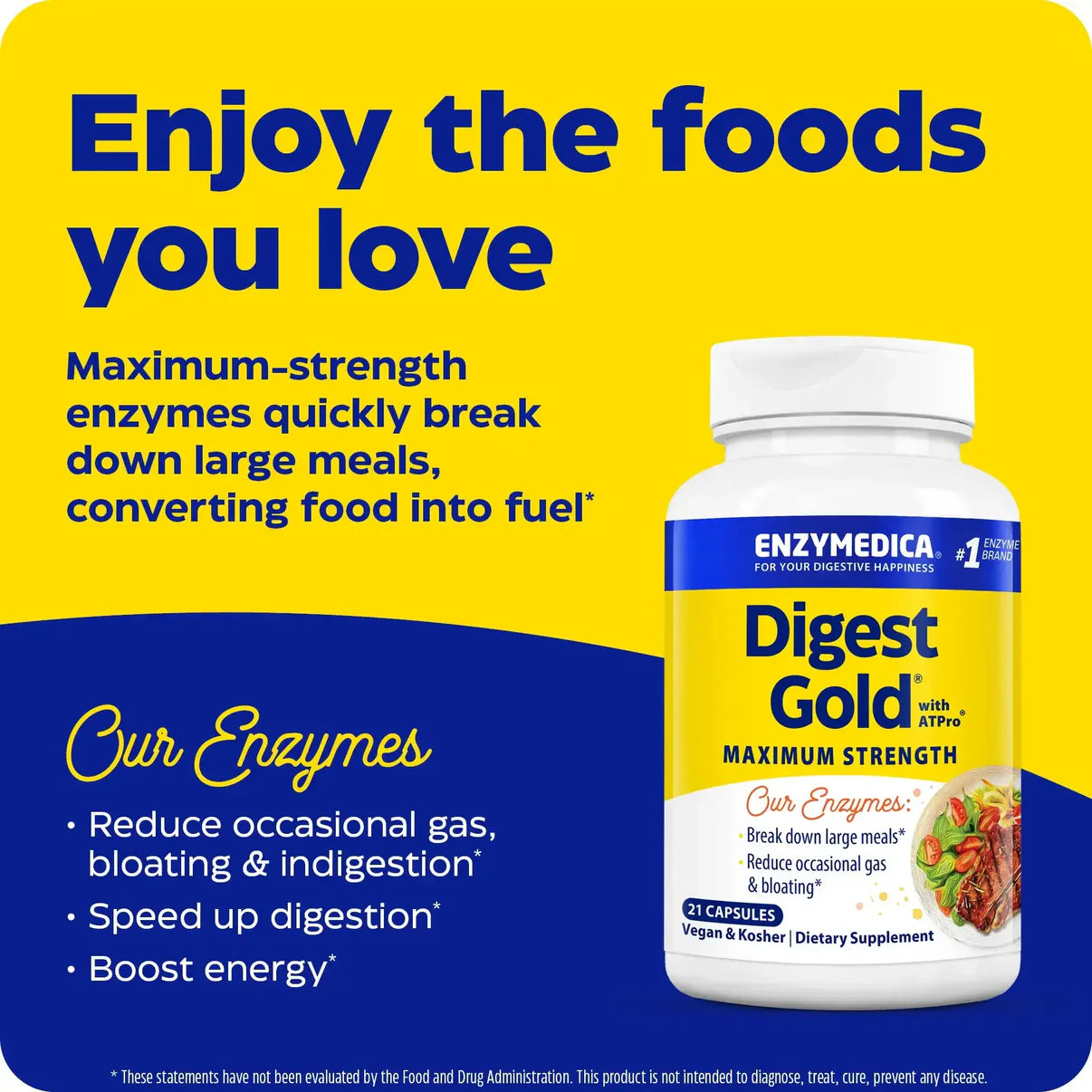 Kapselbehälter mit weißem Deckel, blauem und gelbem Etikett. Enthält Nahrungsergänzungsmittel: Digest Gold® mit ATPro®, 240 Kapseln.
