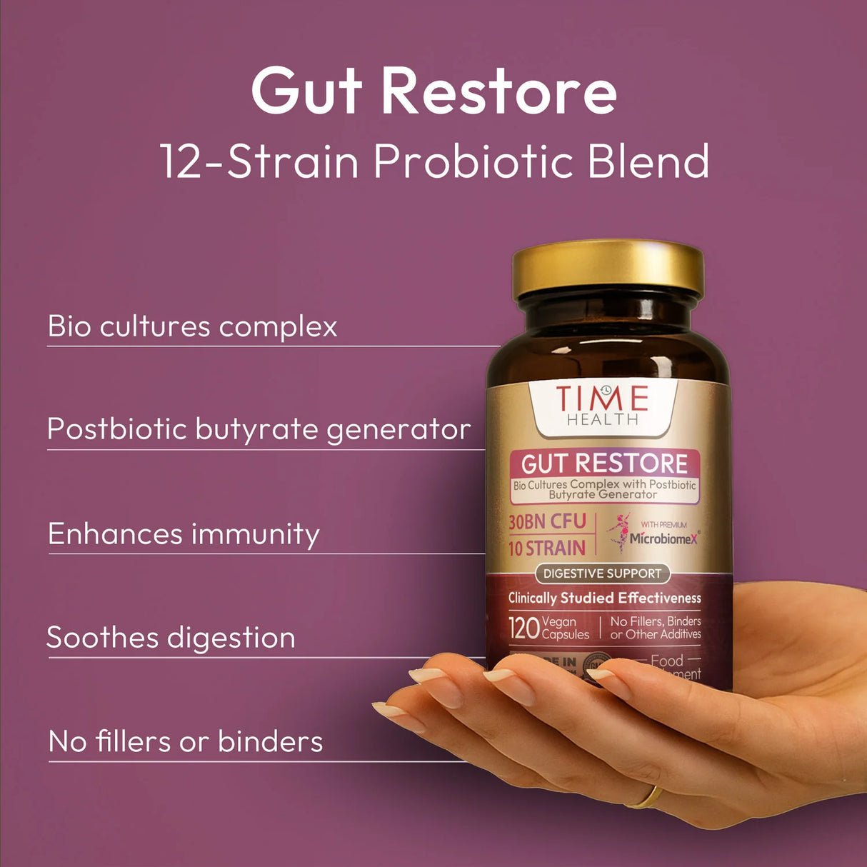 Gut Restore – 12 Strain Probiotic & Postbiotic – MicroBiomeX