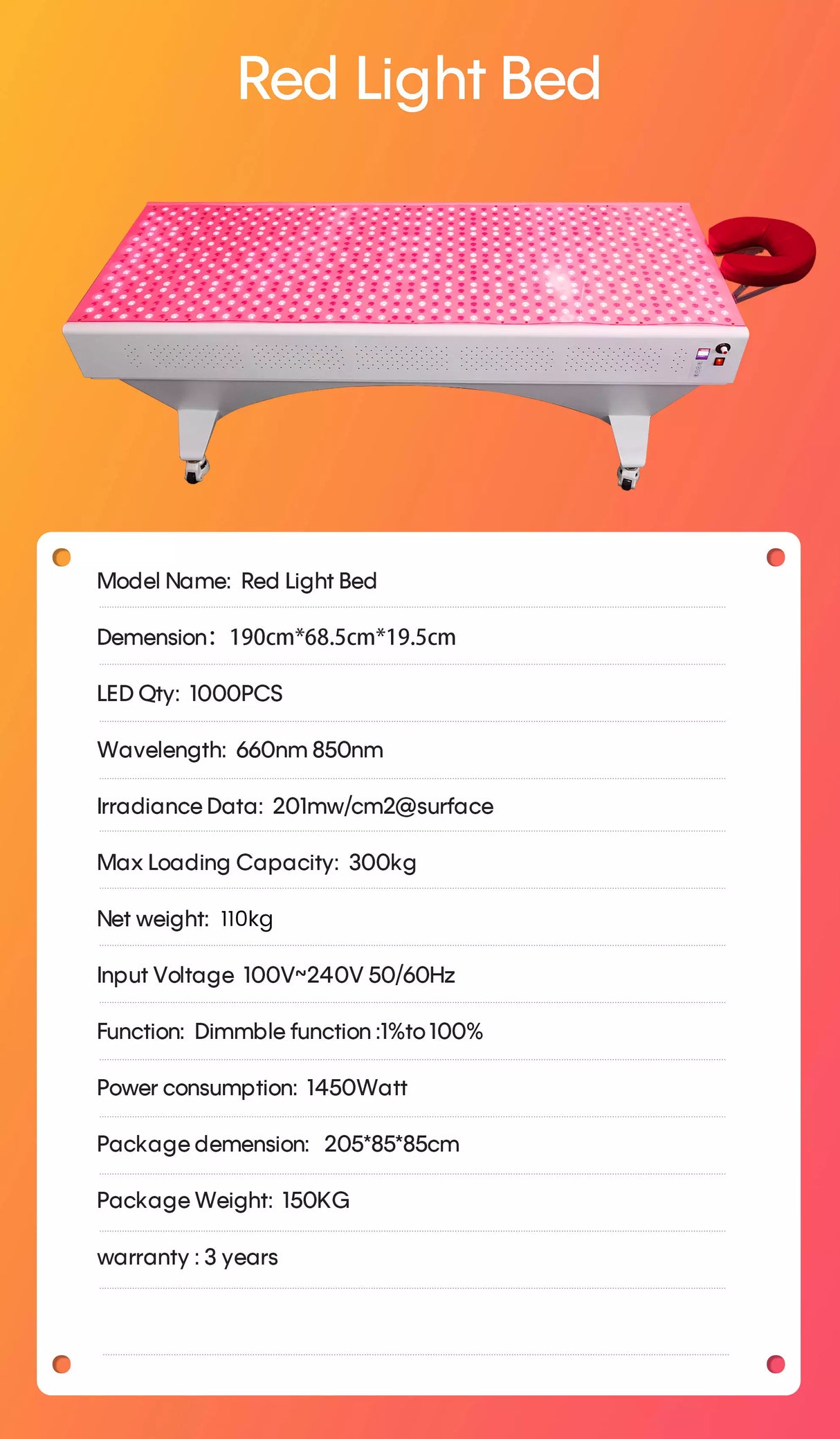 Lit et panneau de thérapie par la lumière rouge d'Uno Vita pour les cliniques et les professionnels