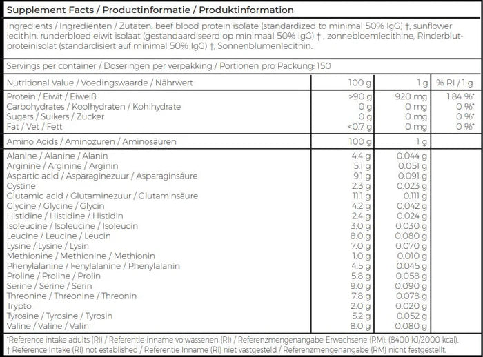 Isolat de protéines de sang de bœuf paléo - nourri à l'herbe - 150 grammes