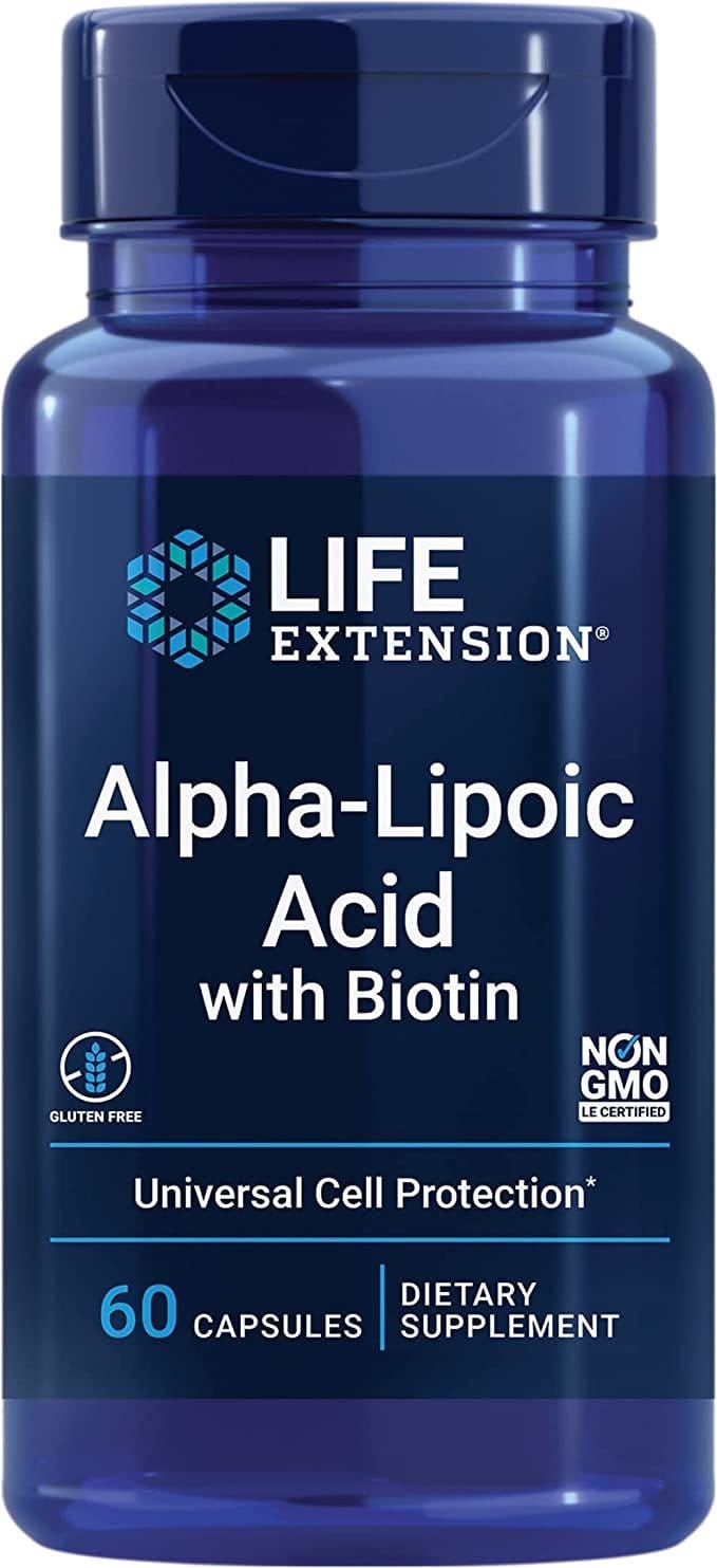 Alpha-Liponsäure mit Biotin, Nahrungsergänzungsmittel in Kapseln, glutenfreie und gentechnikfreie Formel für Energie und Nervengesundheit
