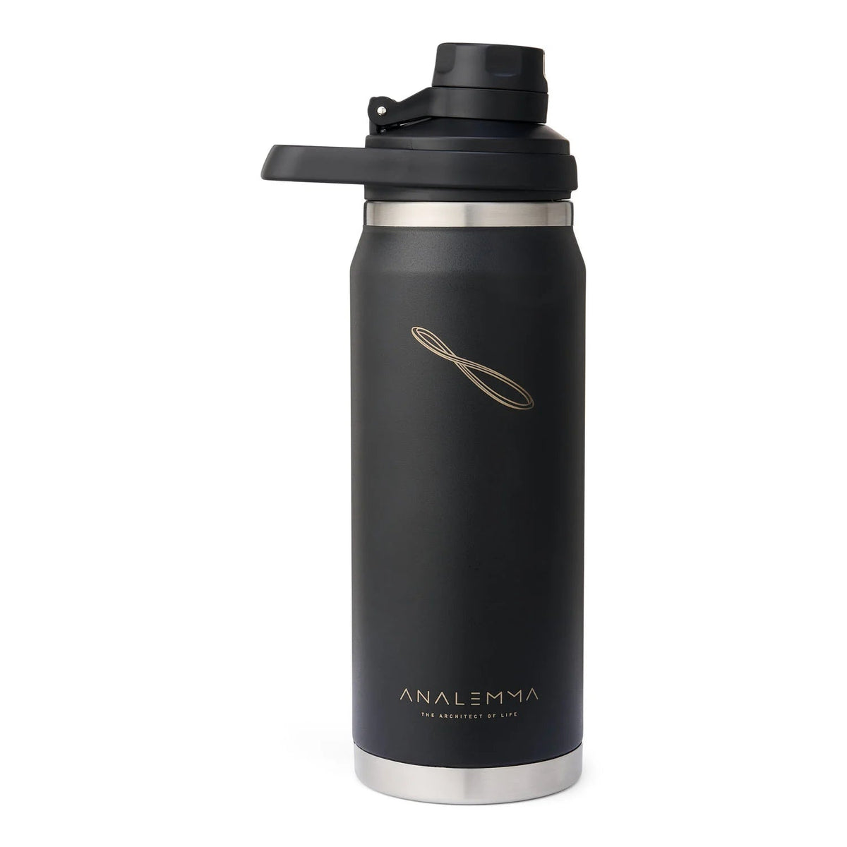 Analemma Botella de agua de acero inoxidable de 750 ml con tapa, mosquetón y tubo de cuarzo integrado para estructurar el agua