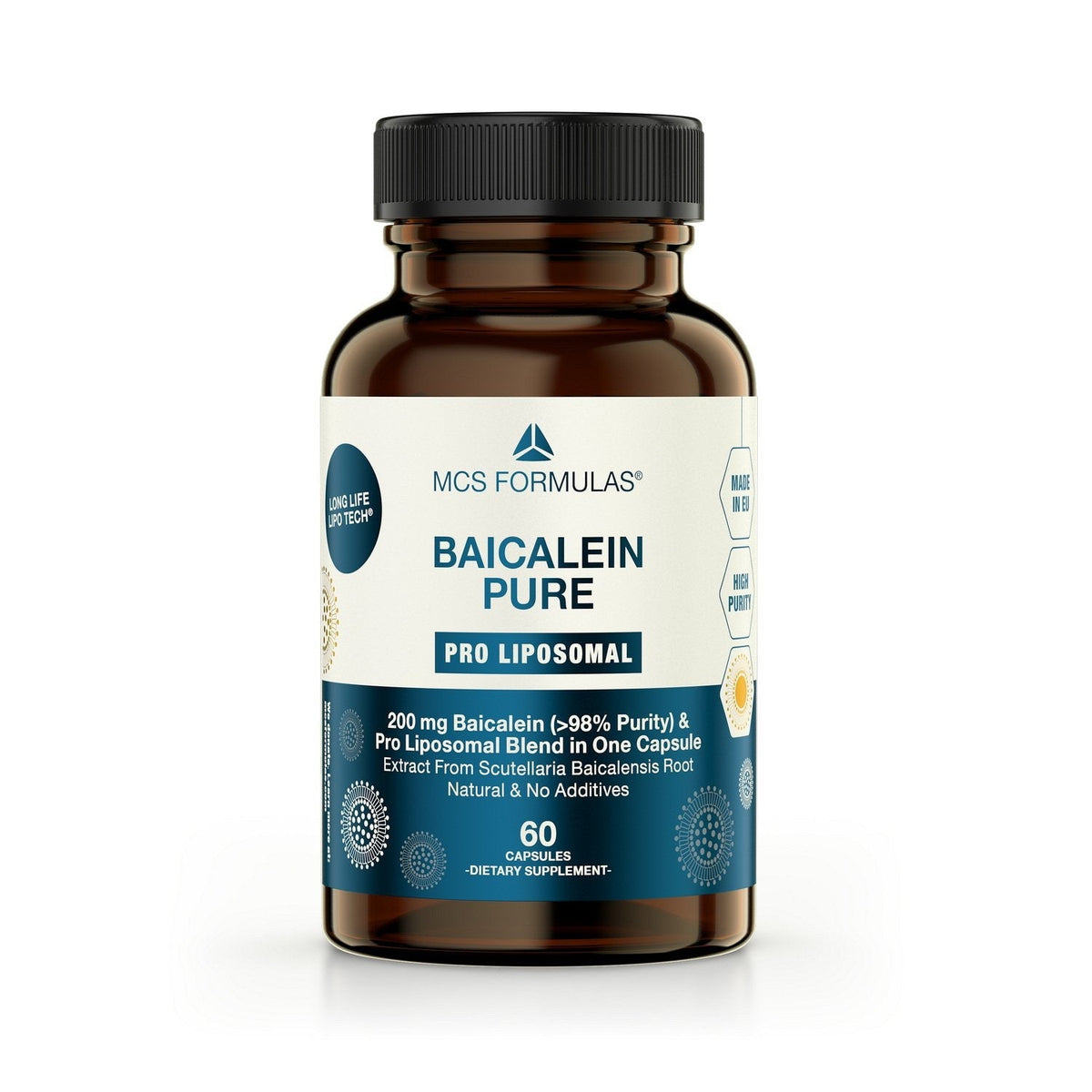 Baicalein Pro Liposomal 200 mg prodotto in capsule con formula liposomiale e LongLifeLipoTech di Uno Vita