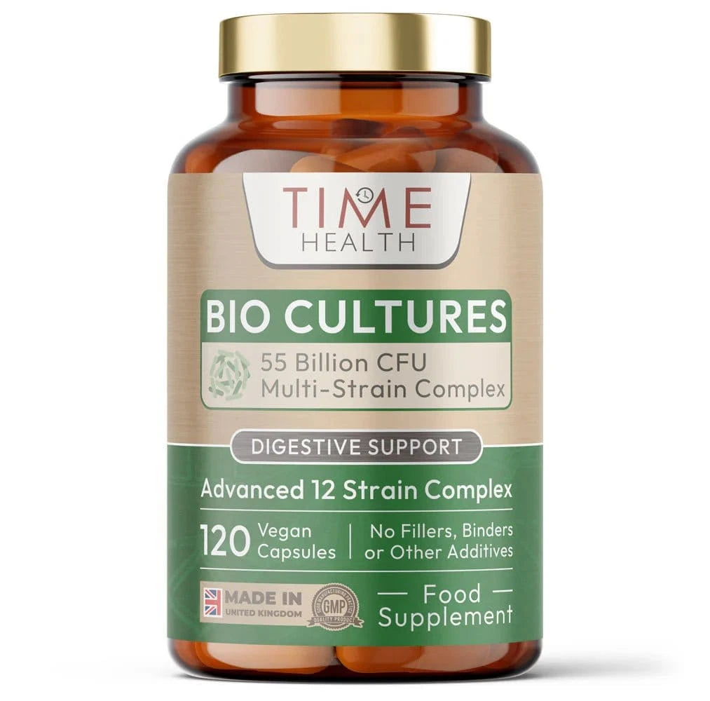 Bio Cultures Digestive Support probiotics with 55 billion CFU in stomach acid resistant capsules