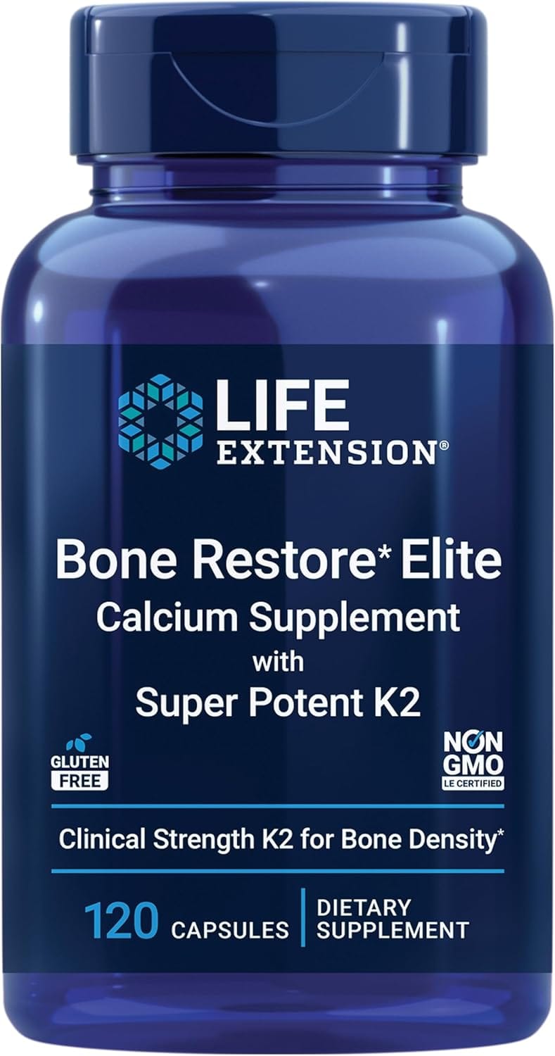 Bone Restore Elite avec Super Potent K2, 120 gélules avec vitamine D3, MK-4, calcium et magnésium