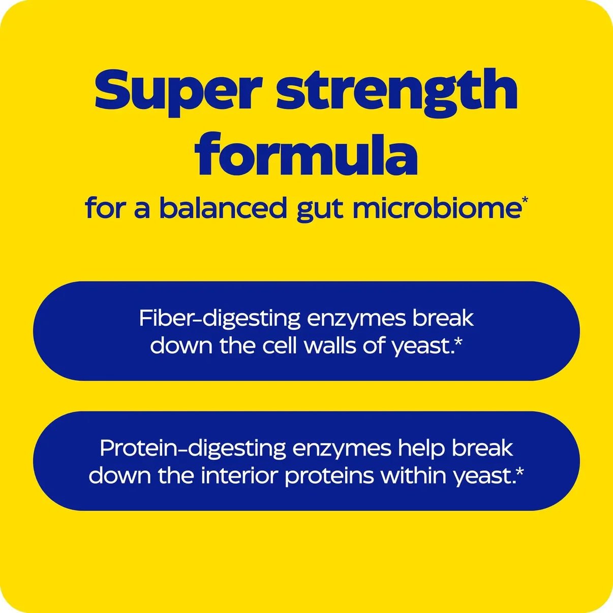 Super strength formula for a balanced gut microbiome with enzymes for fiber and protein digestion.