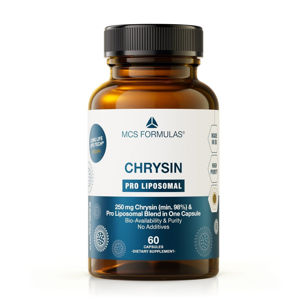 Chrysin Pro Liposomal kosttilskud med 250 mg chrysin og 60 kapsler i liposomal formulering