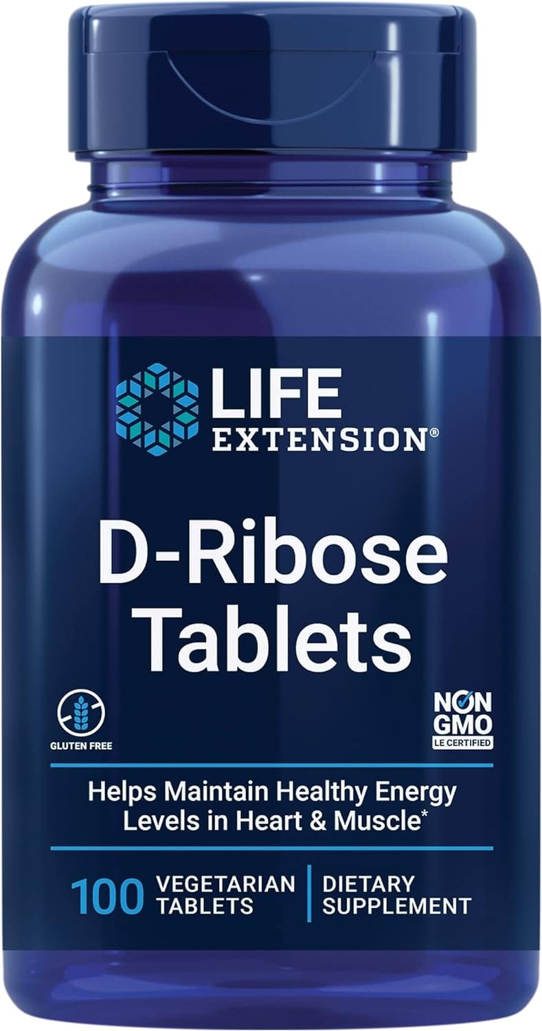 D-Ribose Tablets 100 with Bioenergy RIBOSE®, gluten-free and non-GMO tablet bottle for cellular energy and recovery