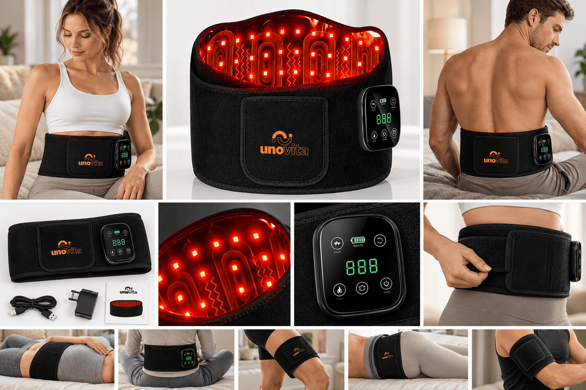 Uno Vita RB105 flexibelt rött ljusterapibälte med justerbart omslag