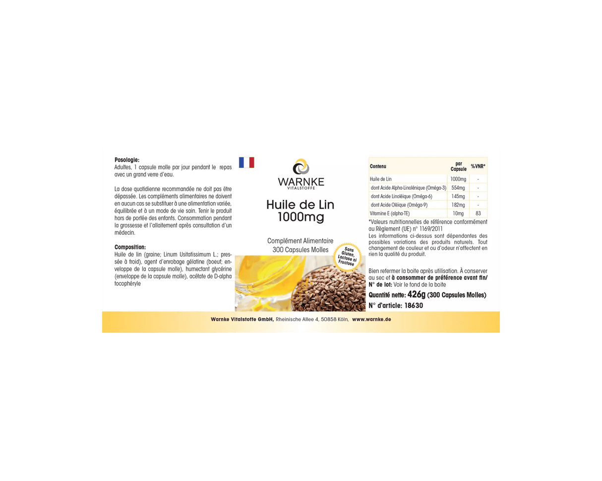 Flaxseed Oil 1000 mg - 300 softgels - with Vitamin E - for cell protection - Uno Vita AS