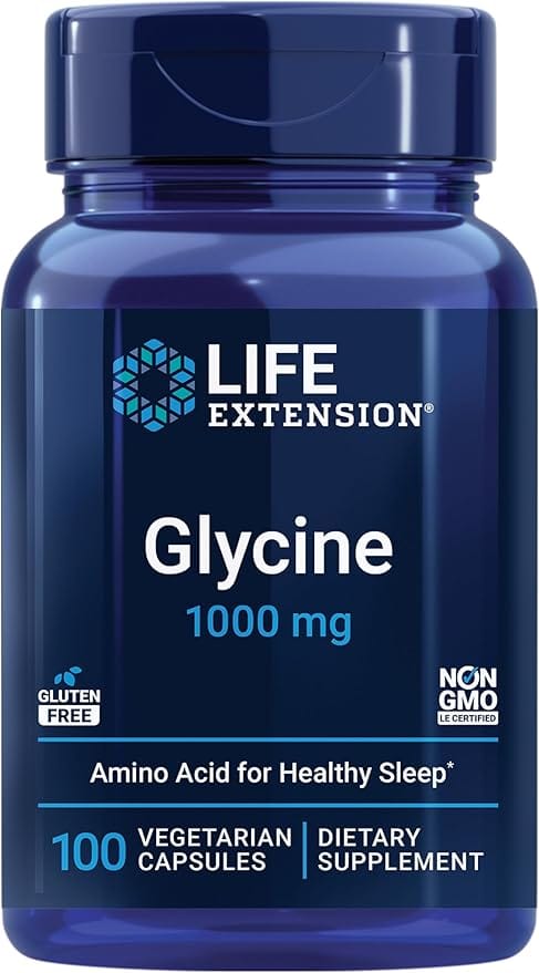 Glysiini 1000 mg Life Extensionista 100 kasvikapselilla, gluteeniton ja ei-GMO-pakkaus
