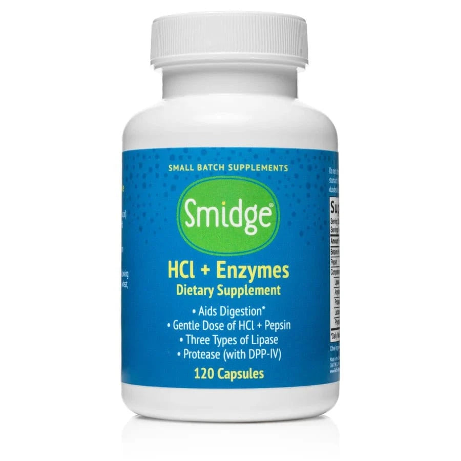Smidge HCl + Enzymes mit 120 Kapseln, Verdauungsergänzungsmittel mit Betain-HCl, Pepsin und Enzymmischung