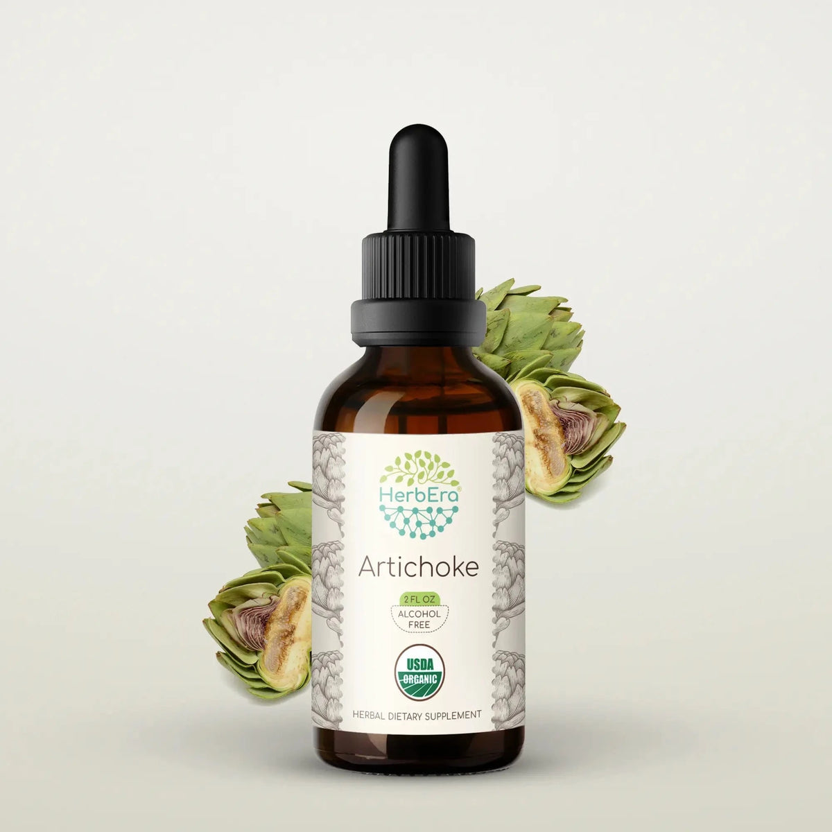 HerbEra Artichoke Tincture in dark glass bottle with pipette, super concentrated 1:3 artichoke extract