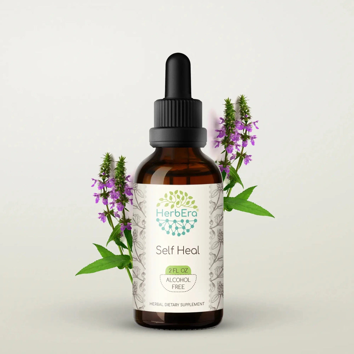 HerbEra Self Heal Tincture brunelle örttinktur i droppflaska med ekologiskt Prunella vulgaris-extrakt 1:3
