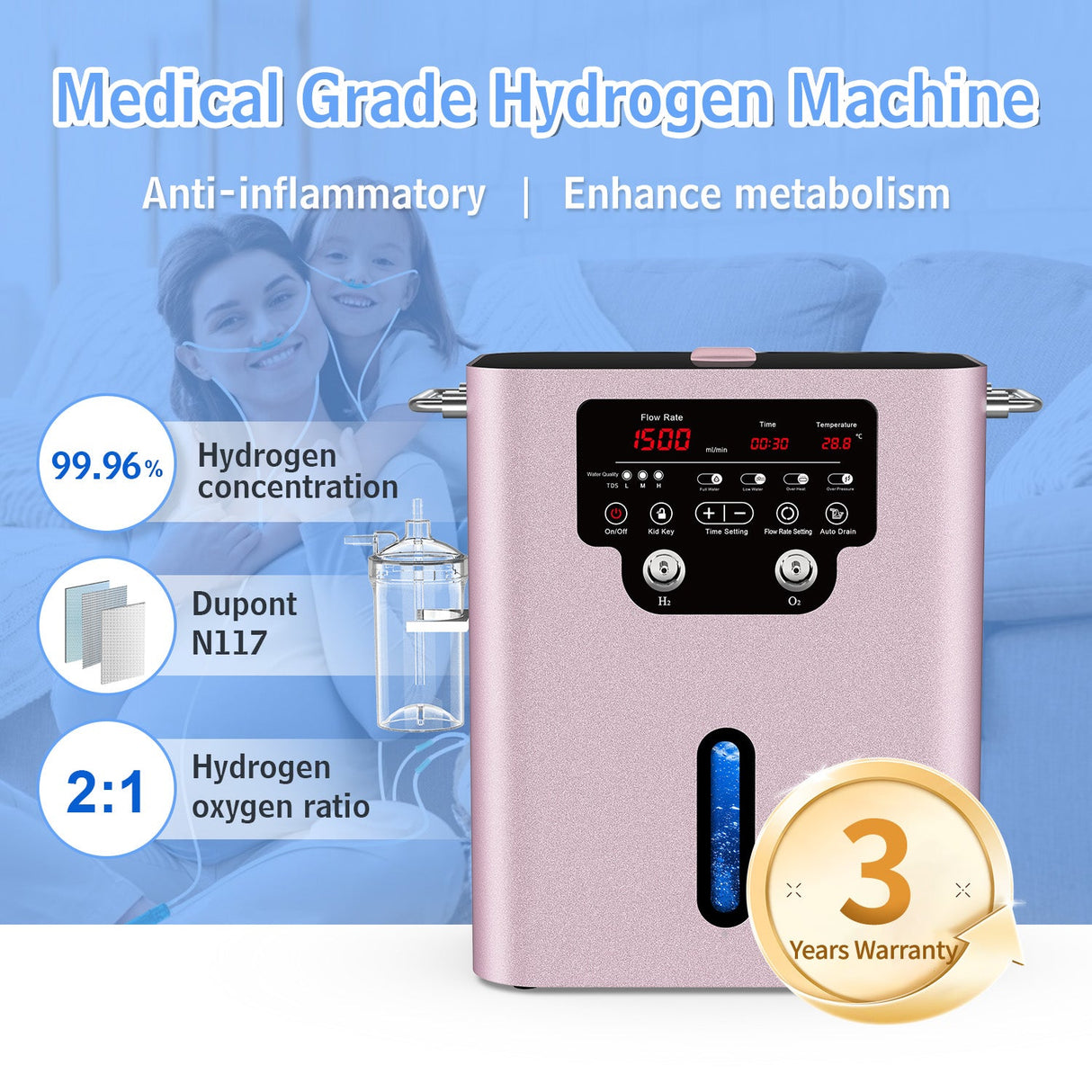 Hydrogen inhaler GY - HX1500 (1000 ml H2) - Uno Vita AS