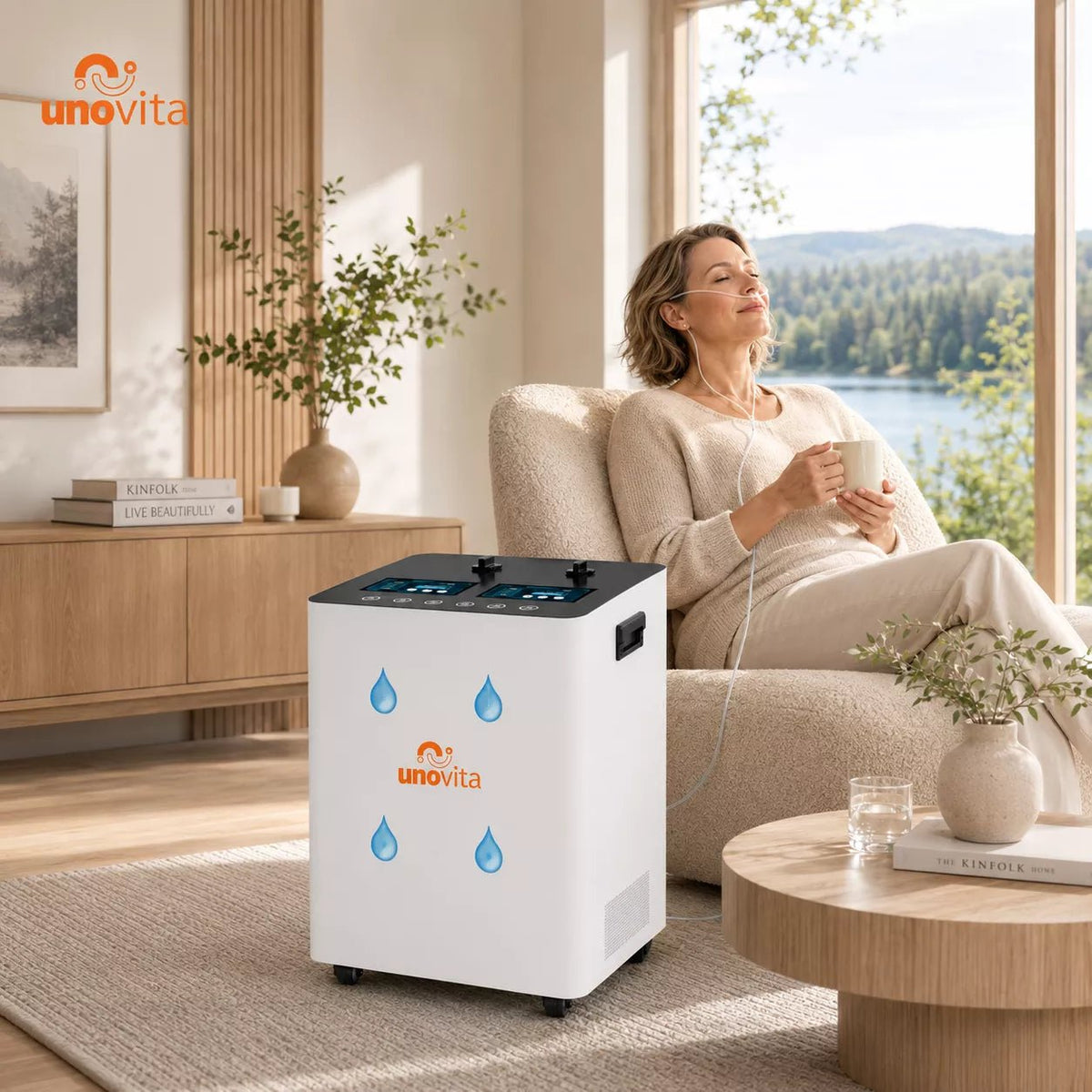 Uno Vita Large Flow 6000 ml Wasserstoff-Inhalator mit Doppelsieb, Rädern, 4 Wasserstoffauslässen und 2 Sauerstoffauslässen