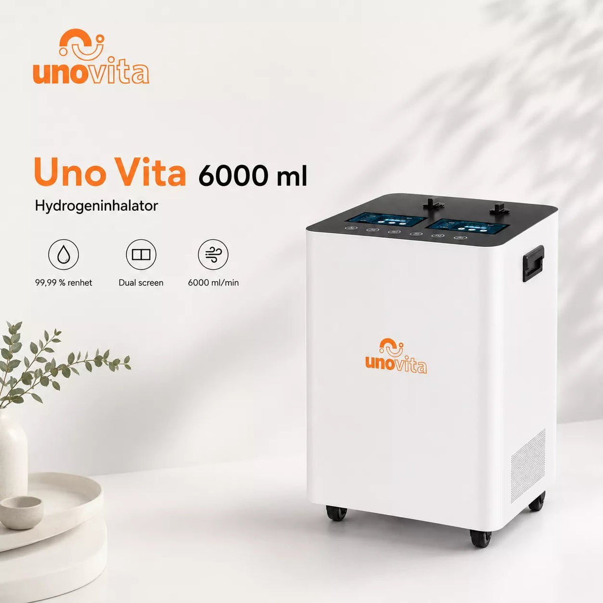 Großer Durchfluss 6000 ml Wasserstoff-Inhalator – (Wasserstoff-Sauerstoff-Generator) – Uno Vita AS