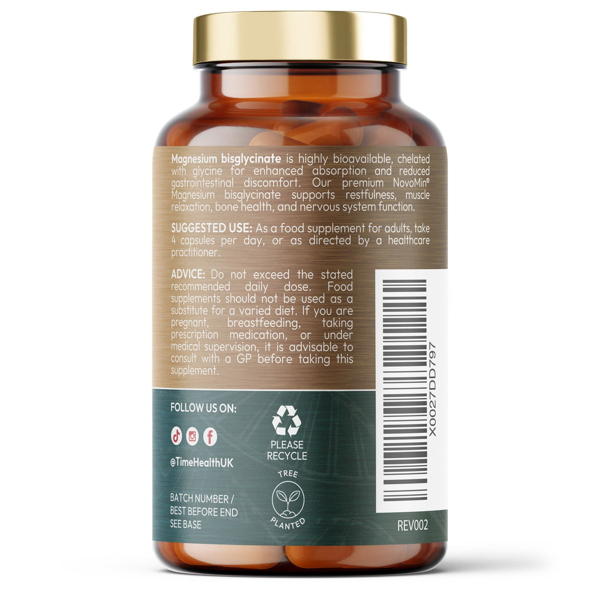 Magnesiumbisglycinat – Superior Absorption NovoMin – 120 kapsler – Uno Vita AS