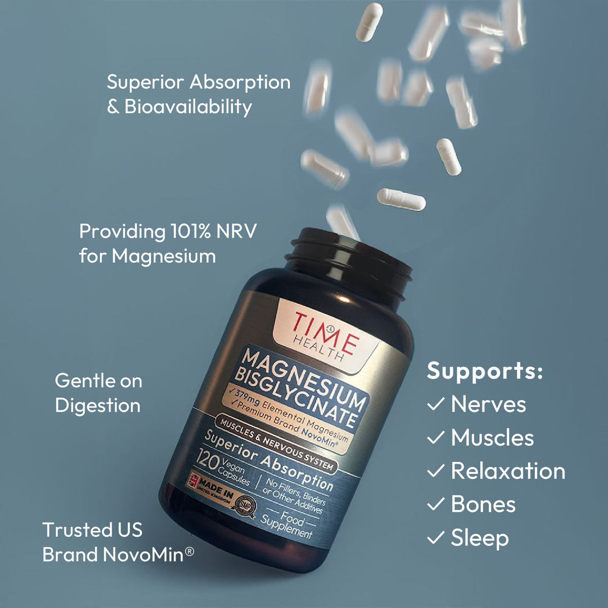 Magnesiumbisglycinat – Superior Absorption NovoMin – 120 kapsler – Uno Vita AS
