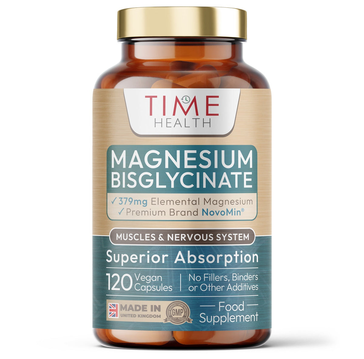 Magnesium Bisglycinate NovoMin 120 kapsler med 350 mg magnesium pr. daglig dosis, vegansk og GMP fremstillet