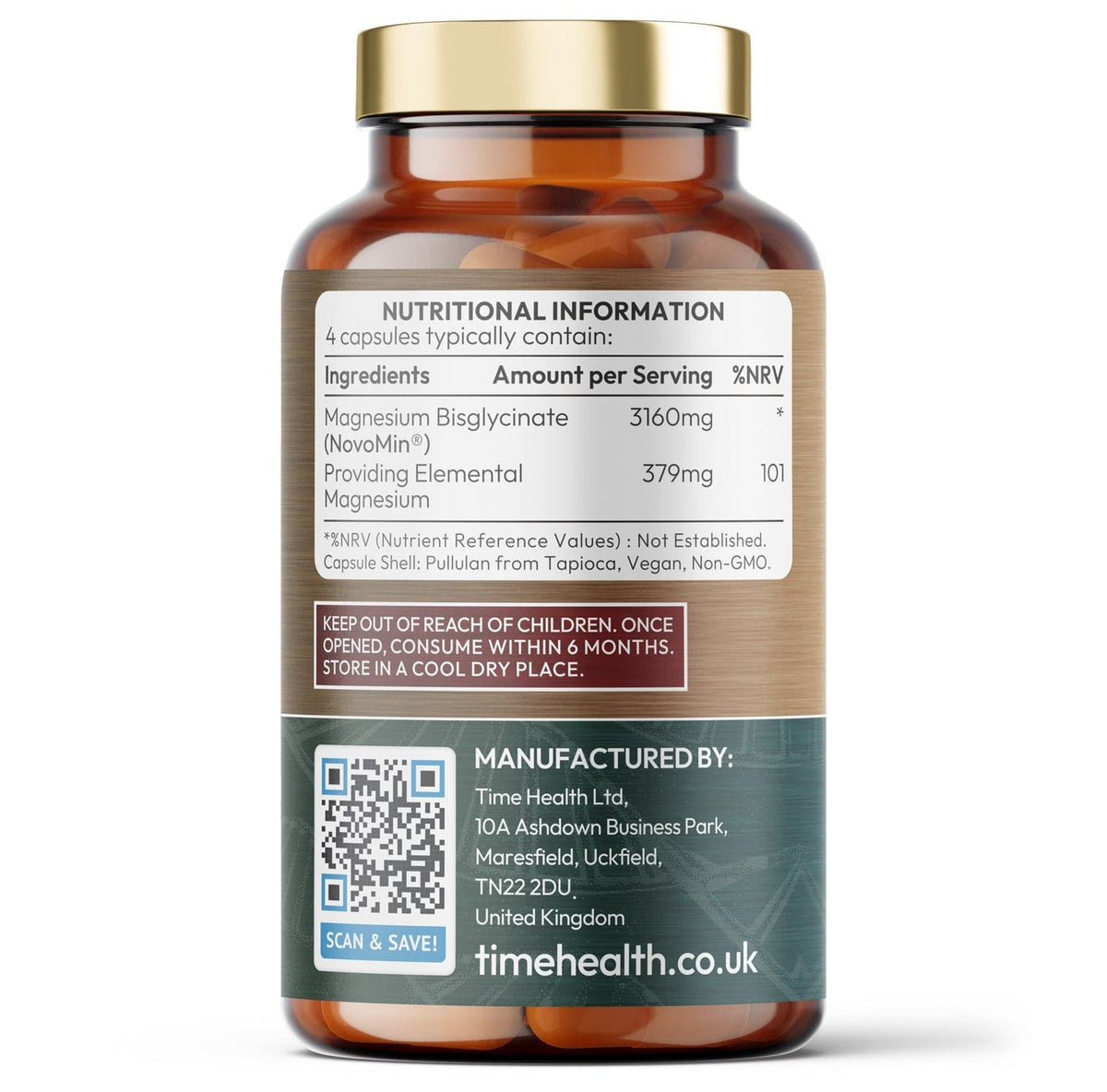 Magnesiumbisglycinat – Superior Absorption NovoMin – 120 kapsler – Uno Vita AS