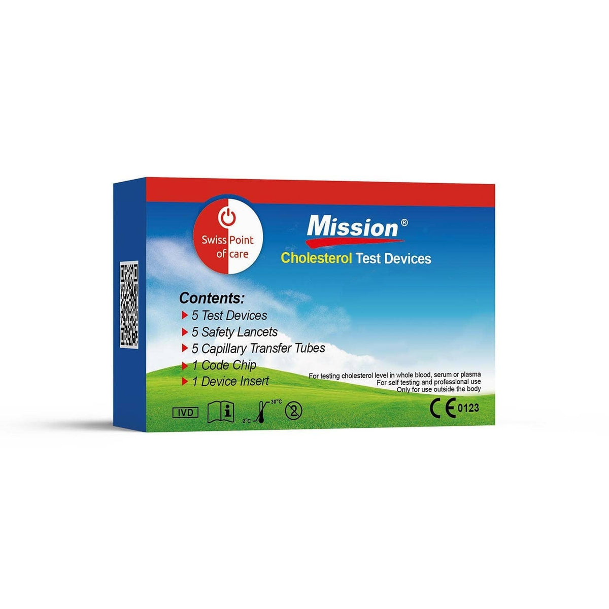 Tiras reactivas de colesterol Mission 3 en 1 x5 con lancetas y capilares para medir el perfil lipídico en casa