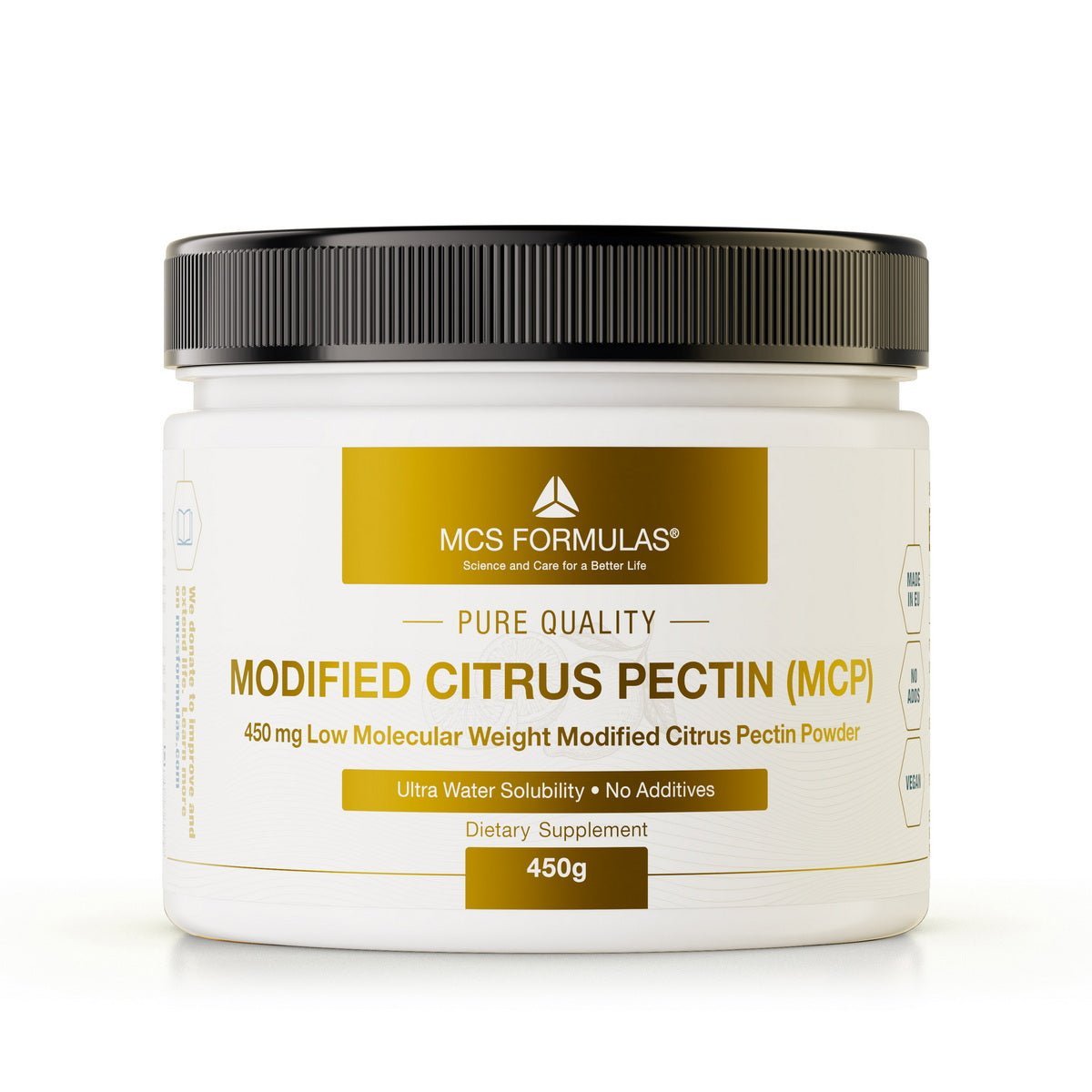 Modified Citrus Pectin Powder 450 g PET-purkissa, vesiliukoinen jauhe modifioitua sitruspektiiniä MCS Formulasilta