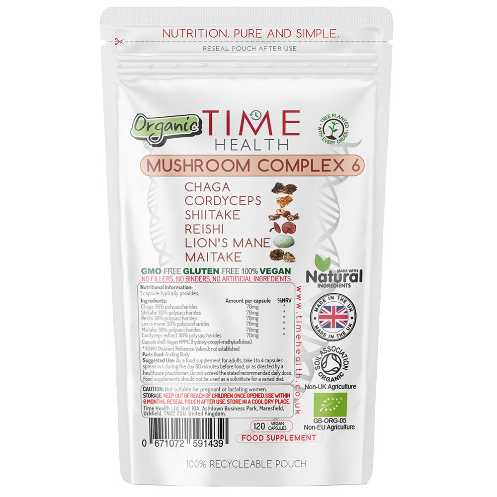 Complexe de champignons 6 – Chaga – Cordyceps – Shiitake – Reishi – Crinière de lion – Maitake (120)