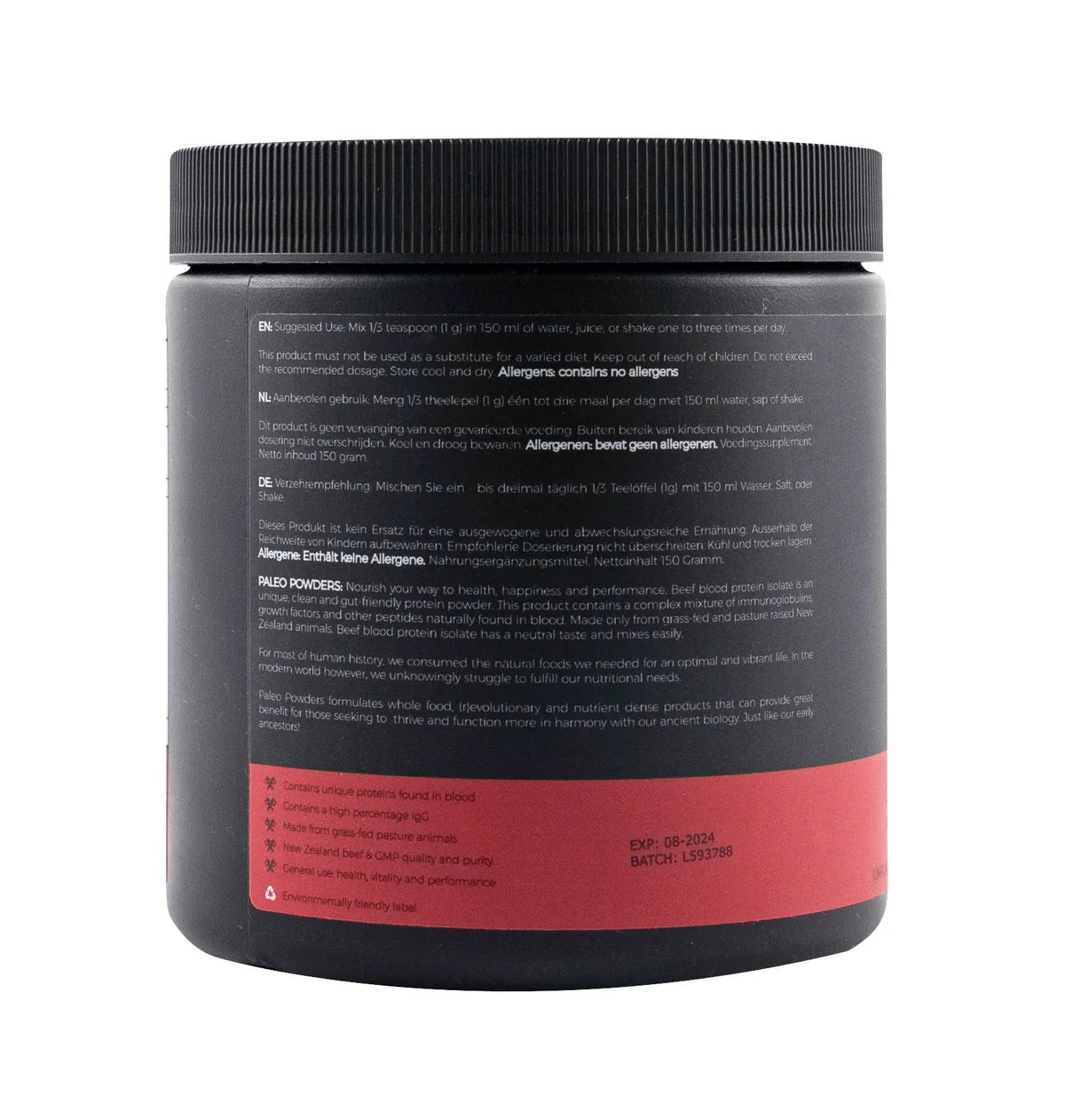 Paleo Proteine isolate del sangue di manzo - Grass - Fed - 150 grammi - Uno Vita AS