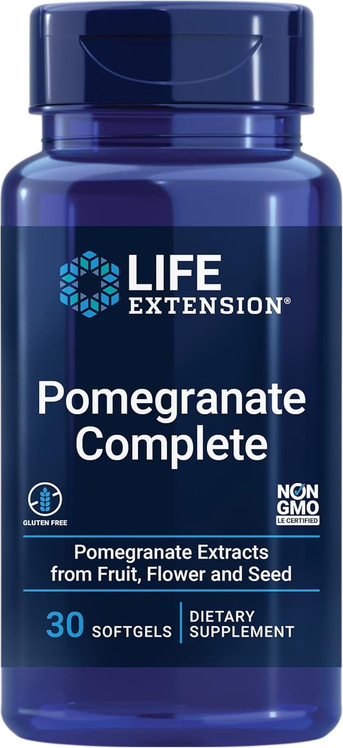 Grenade Complète avec 30 capsules molles de Life Extension, extrait de grenade avec POMELLA® et huile de graines