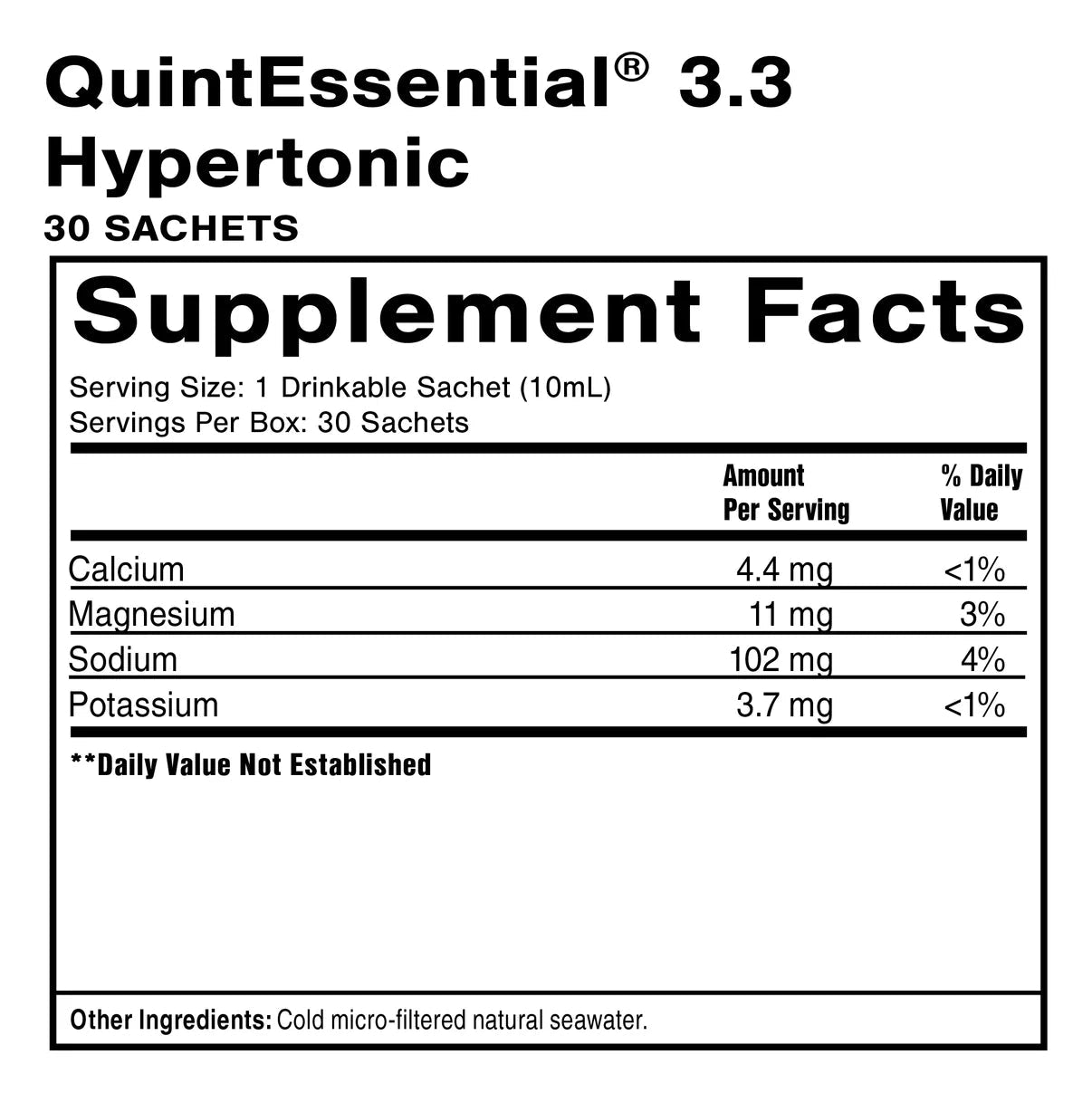 QuintEssential 3.3 (30 Sachets) - Seawater Electrolyte Liquid Minerals Supplement - Uno Vita AS