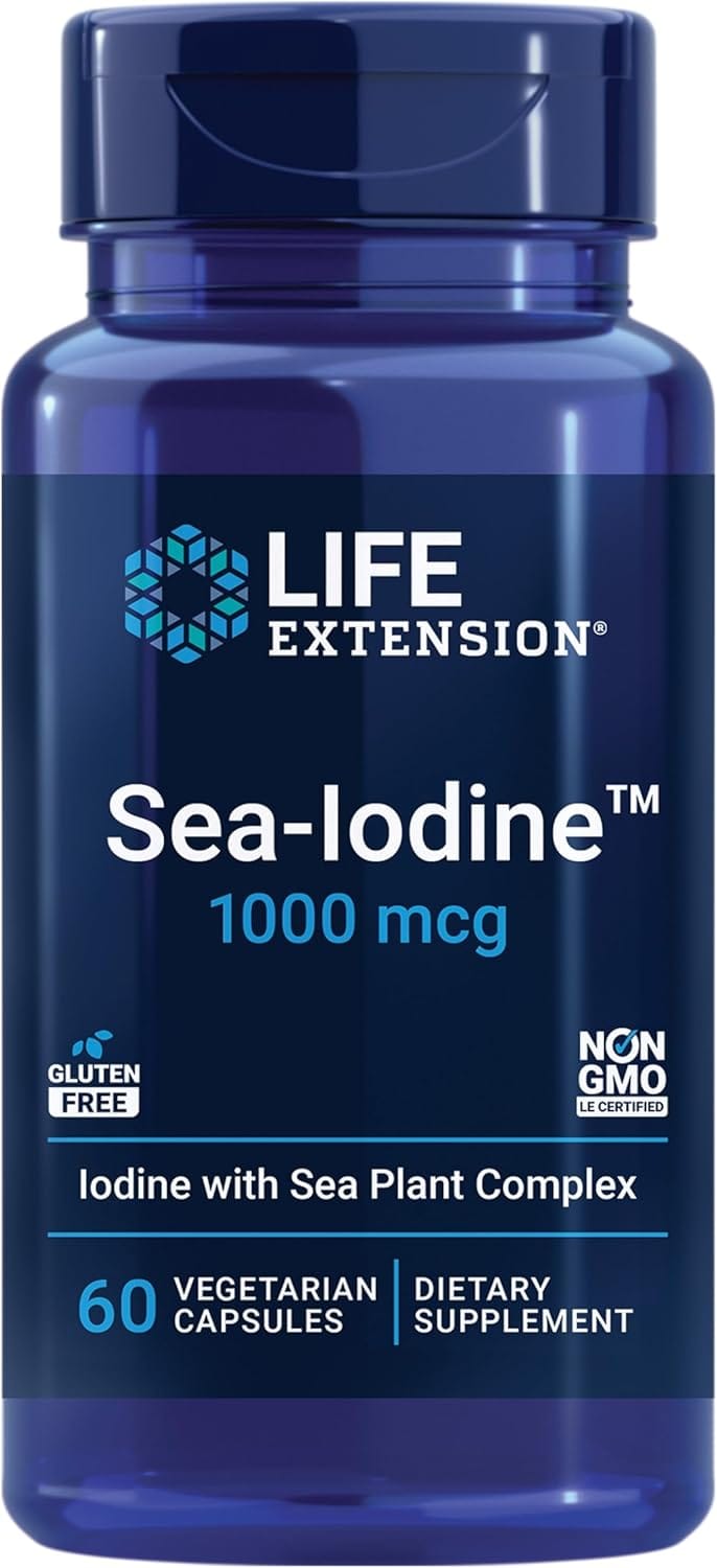 Sea-Iodine 1000 mcg con 60 capsule vegetariane, integratore di iodio da alghe marine, senza glutine e non OGM