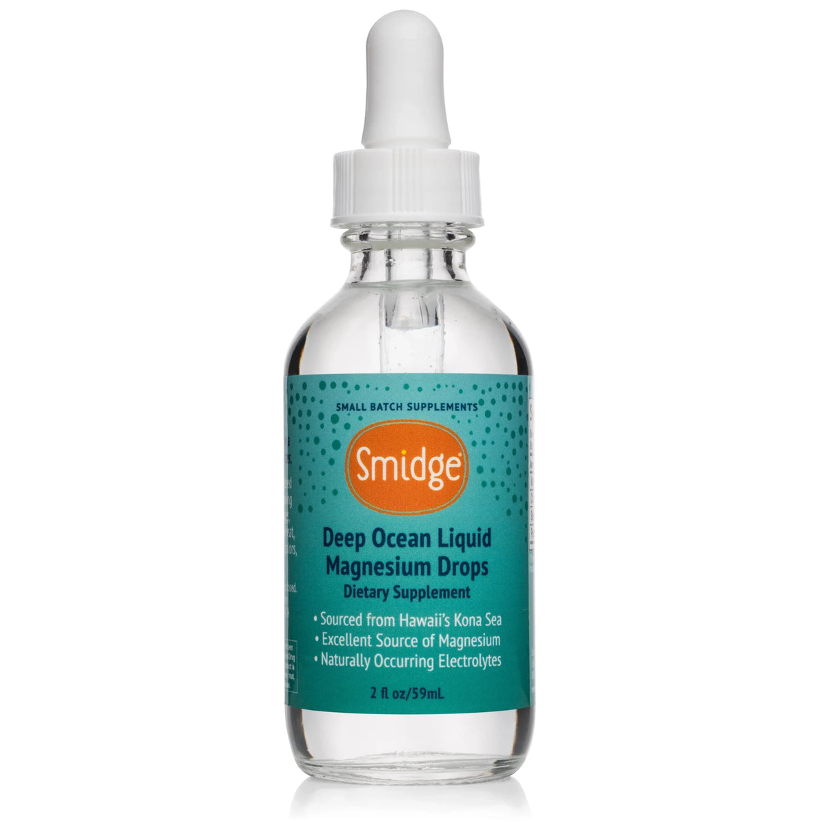 Smidge Deep Ocean Liquid Magnesium Drops Botella de vidrio de 59 ml con cloruro de magnesio líquido procedente de aguas profundas de Hawái