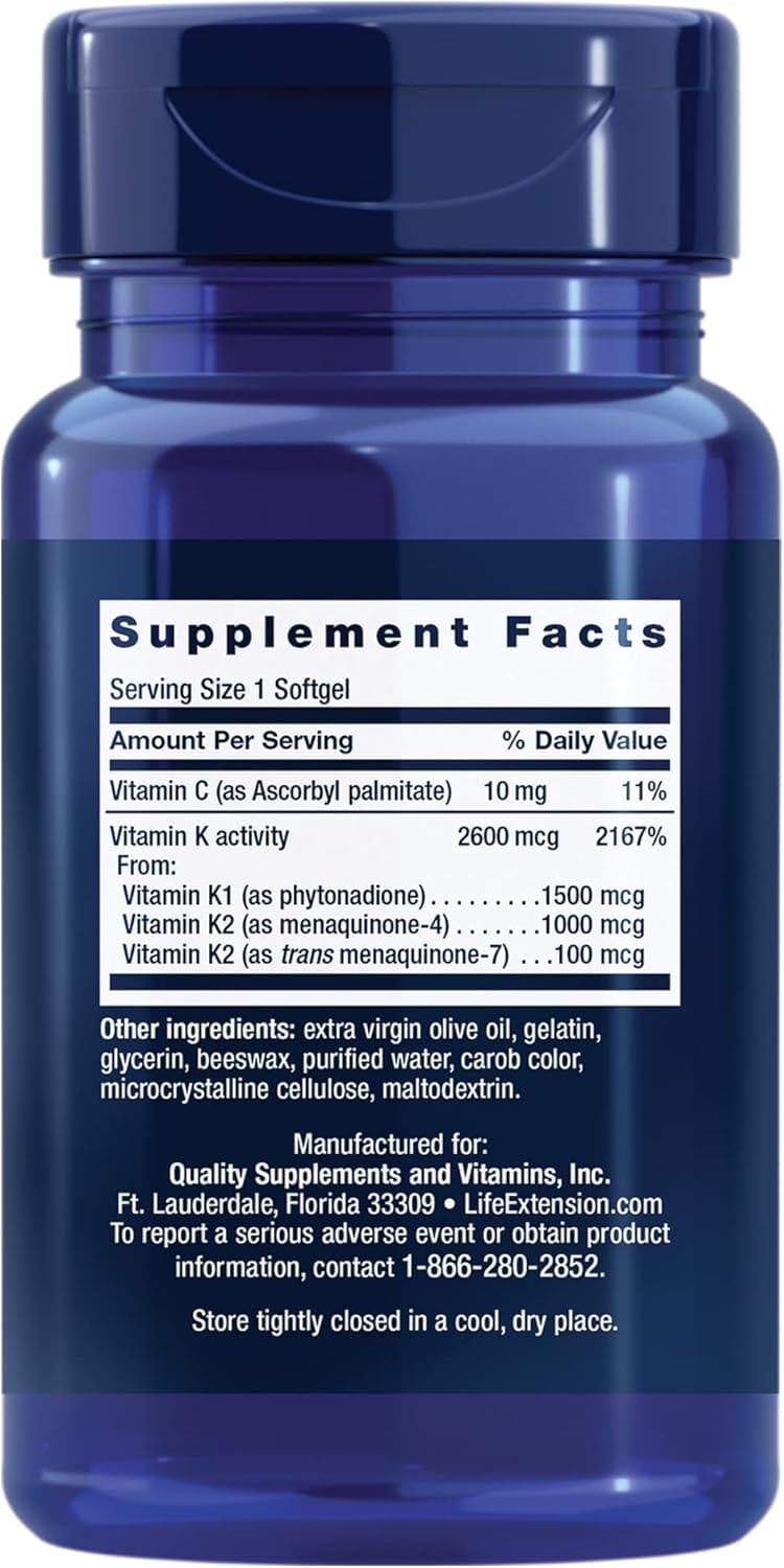 Life Extension Super K - 3-i-1 dagligt vitamin K-tilskud med K1 & 2 (MK-4 & MK-7) - Uno Vita AS