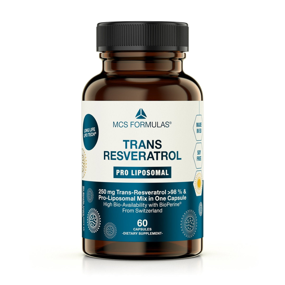 Complément alimentaire Trans-Resvératrol Liposomal à 250 mg, 60 gélules et formulation liposomale avec BioPerine®