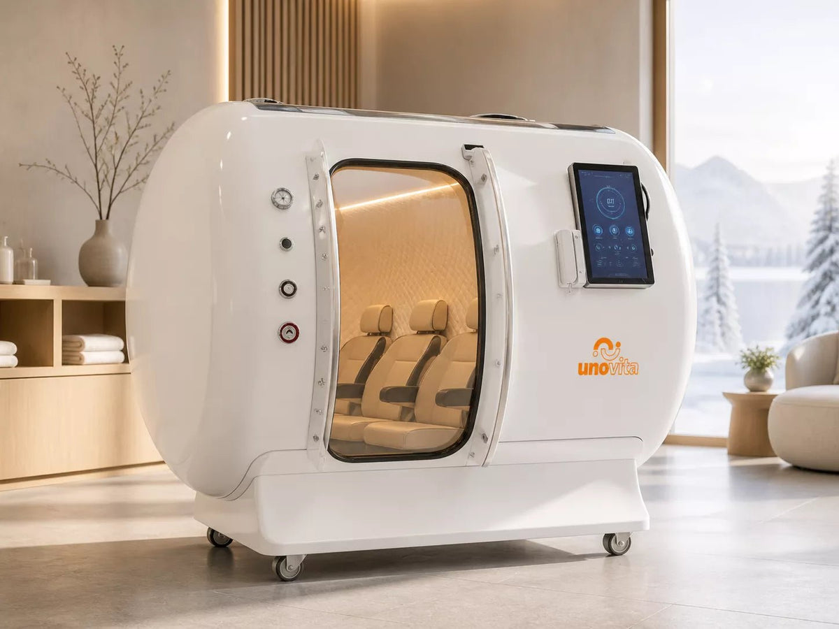 Uno Vita Macypan HE5000Plus Hartschalen-HBOT-Kammer mit großer Schiebetür, transparenter Front und Multiplace-Design für 4 Personen