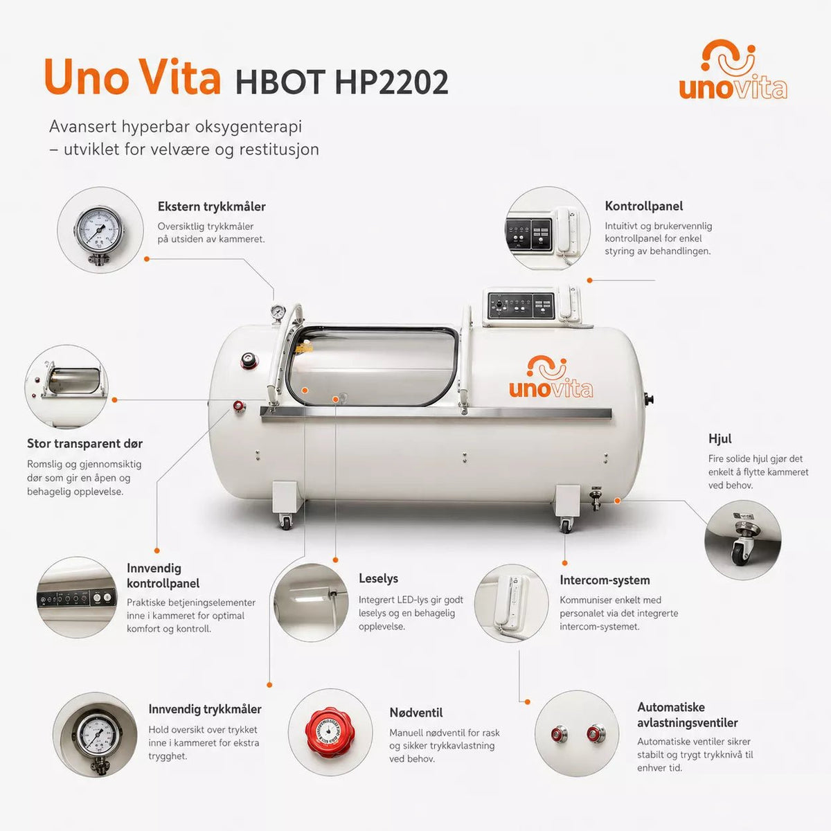 Uno Vita – Macypan HP2202 - 90 2.0 ATA – Grote HBOT-kamer met harde schaal - Uno Vita AS