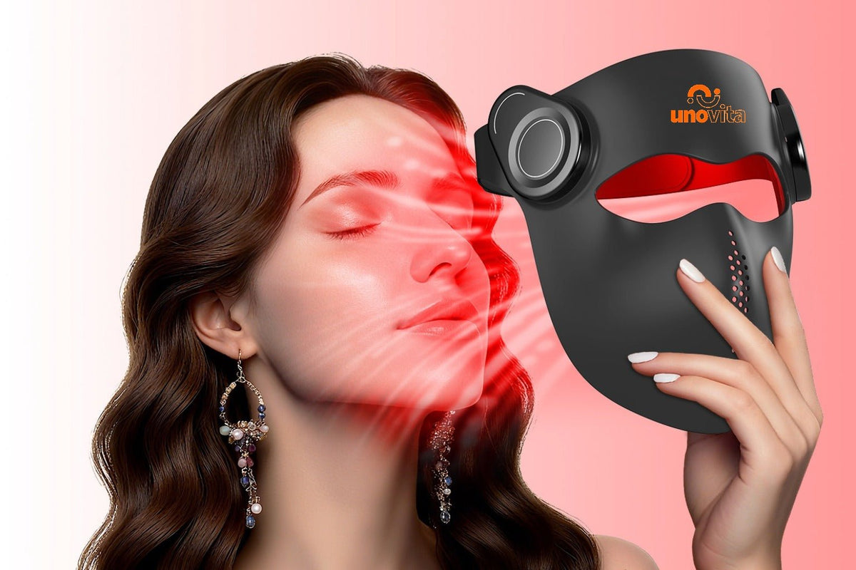 Uno Vita Pro Light Mask 1064 Máscara inalámbrica LED y láser en silicona negra con control remoto y cobertura facial completa