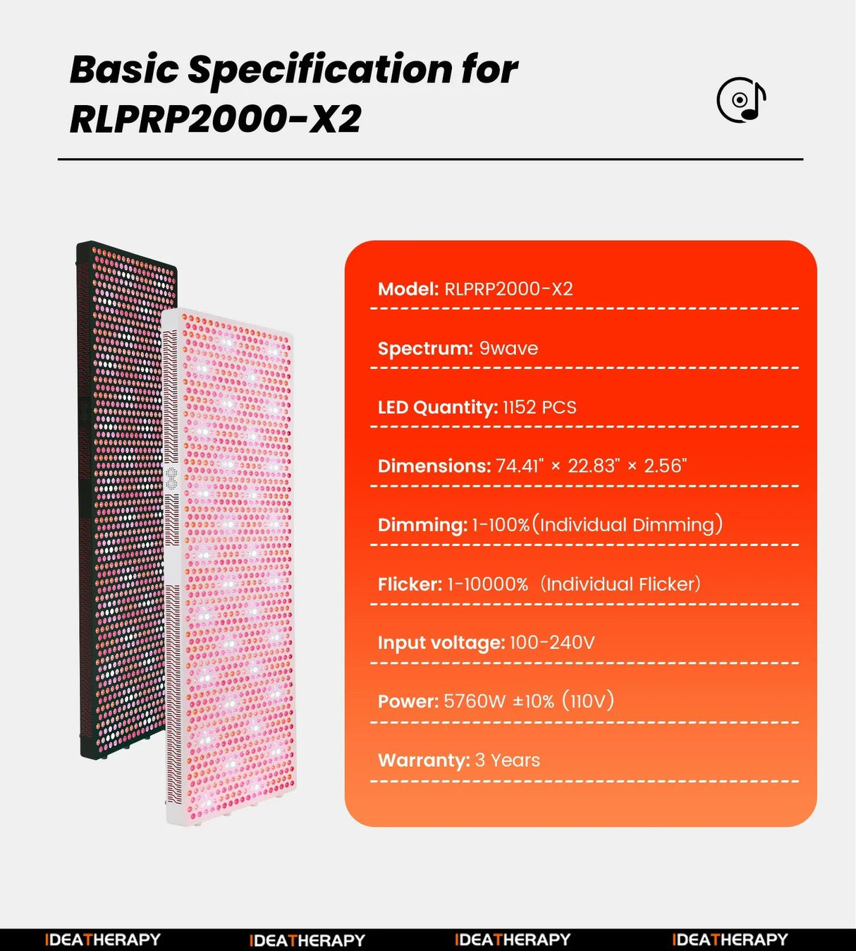 Uno Vita RLPRO2000 - X2 – 9 - Wavelength Full - Body Red Light and NIR Panel with Music, App and Luci Phi - Uno Vita AS