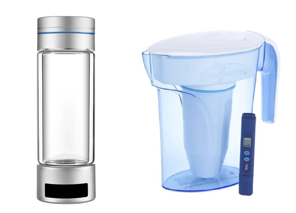 Uno Vita H2 bottle 260 ml with ZeroWater 1.7 L water purifier and TDS meter for hydrogen-enriched filtered water