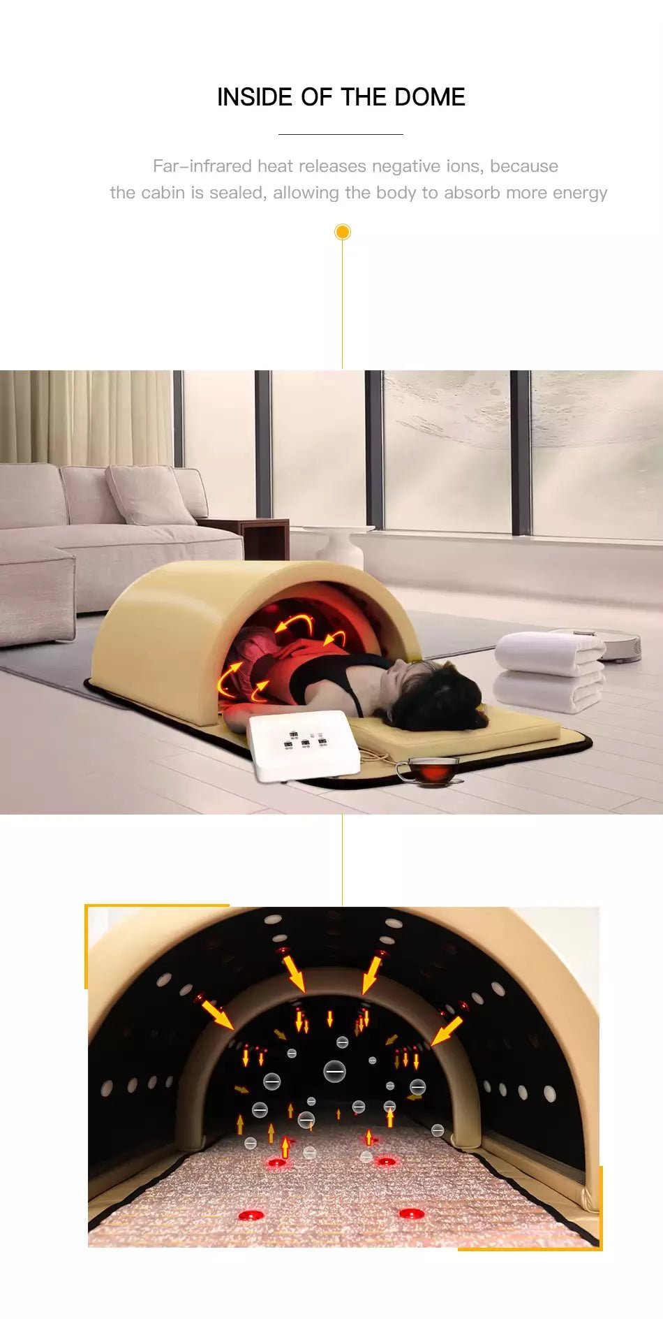 Uno Vita's infrared sauna dome with PEMF and negative ions - Uno Vita AS