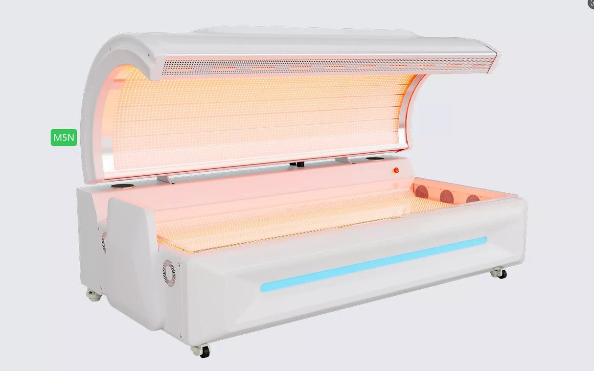 Uno Vita Merican M5N+ full-body PBM bed with capsule design, 38,600 LEDs and full-body red and near-infrared light therapy