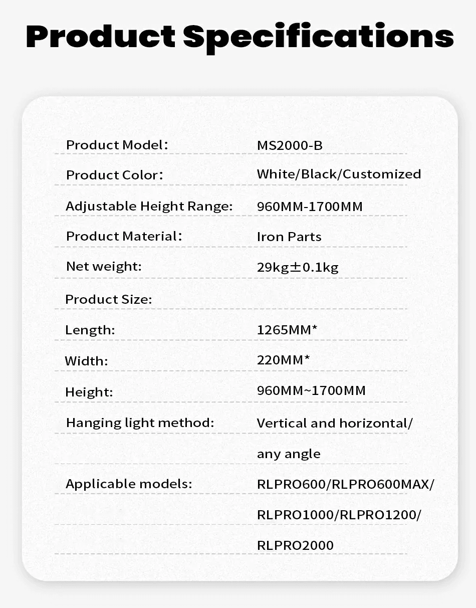 Uno Vita`s MS2000 - B - 360 Degree Rotating Red Light Therapy Panel Electric Bracket - Uno Vita AS