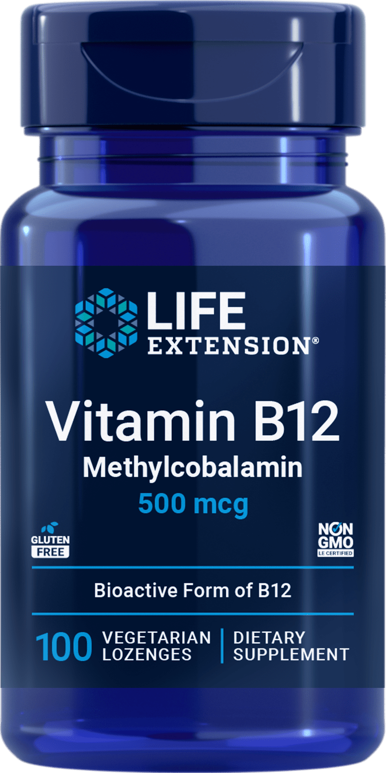 Life Extension B12-vitamiini Metyylikobalamiini 500 mcg, 100 kasvistablettia