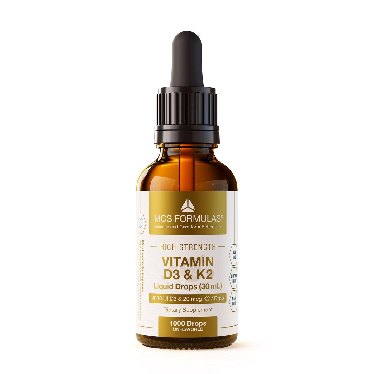 Vitamina D3 y K2 Liquid Drops botella de gotas líquidas, 50 mcg de D3 y 20 mcg de K2 en aceite MCT
