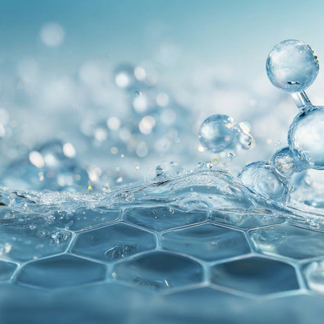 Illustrasjon av vannets struktur, renhet og dynamiske egenskaper i moderne vannbehandling.