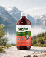 Silicium G7 Original flaske med målebeger, lett gulaktig væske, tydelig etikett med grønn og hvit design.