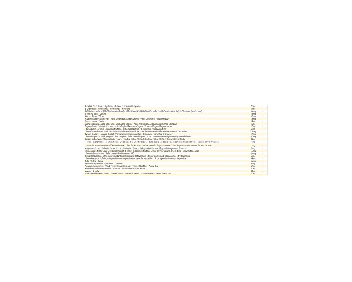 90 tabletter øjenvitaminer, inklusive vitamin A, riboflavin og lutein, pakket i en simpel doseringsplan.