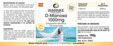 D-Mannose 1000mg tabletter i en hvid og blå emballage, der viser 100 veganske tabletter i en æske.