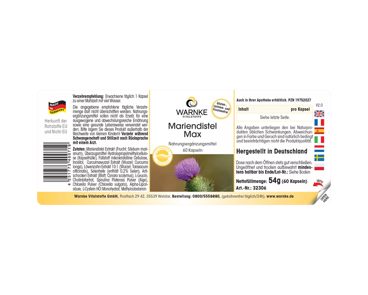 Capsules de chardon-Marie Max à la fleur violette, 60 capsules végétaliennes dans un emballage pratique.